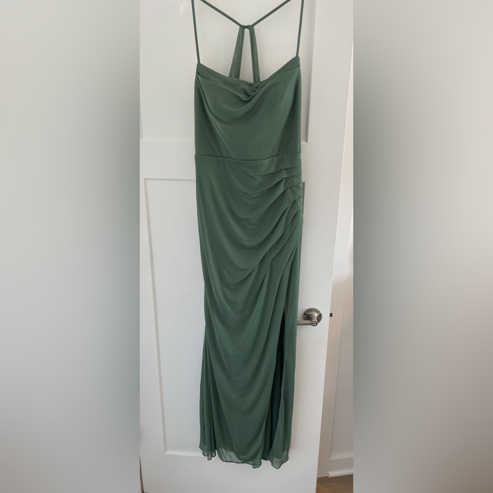 Azazie Bridesmaid Kalea in Eucalyptus-Draped Dress